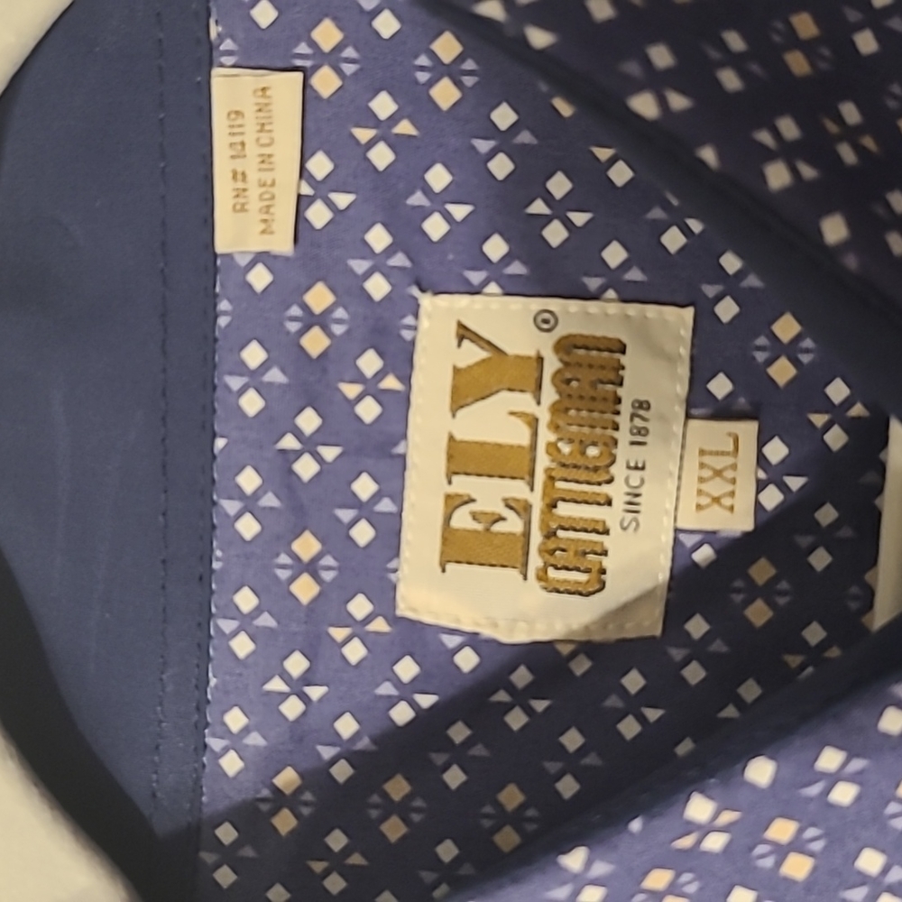 ELY CATTLEMAN MENS BLUE PATTERN LONG SLEEVE WESTERN SHIRT BIG AND TALL SIZE XXL - Picture 3 of 8